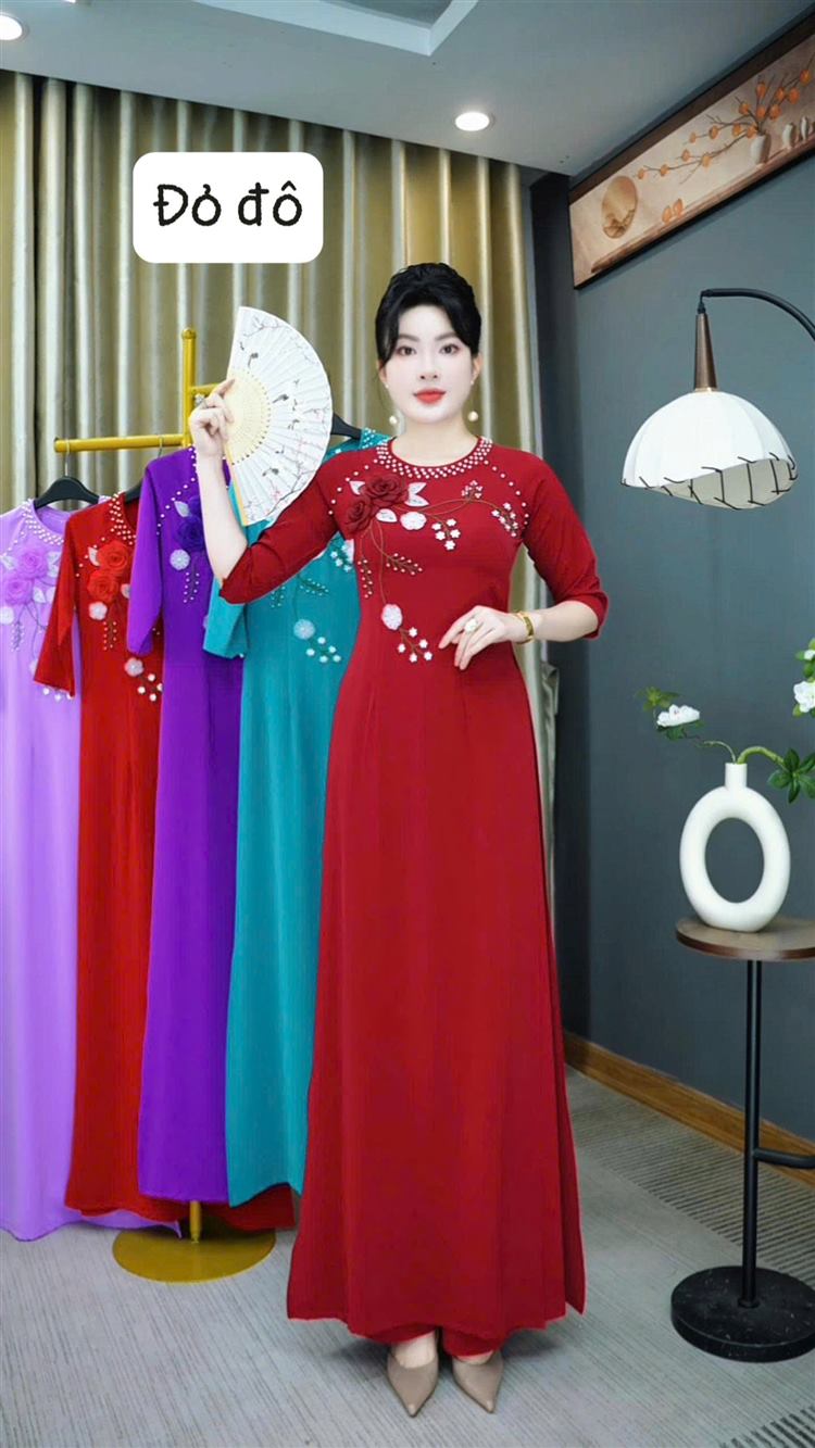 Áo dài Thiên Kim đỏ đô