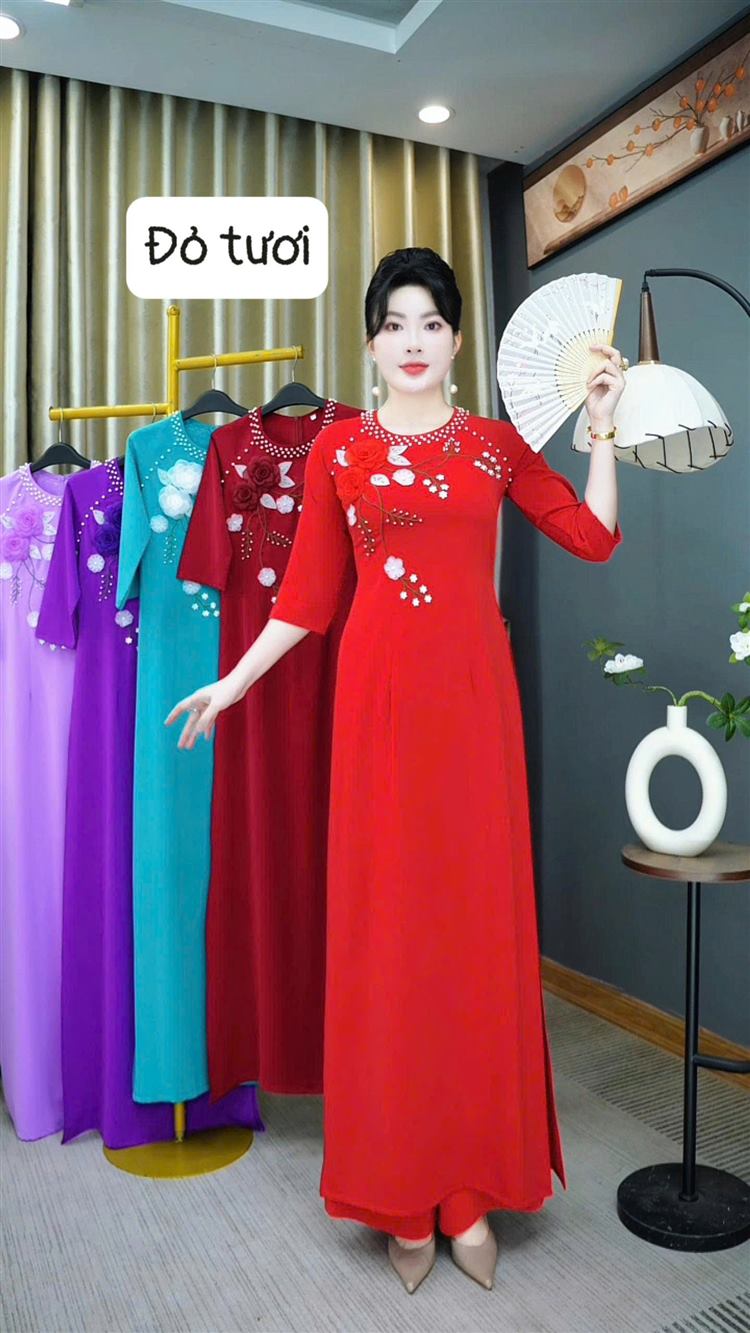 Áo dài Thiên Kim đỏ tươi