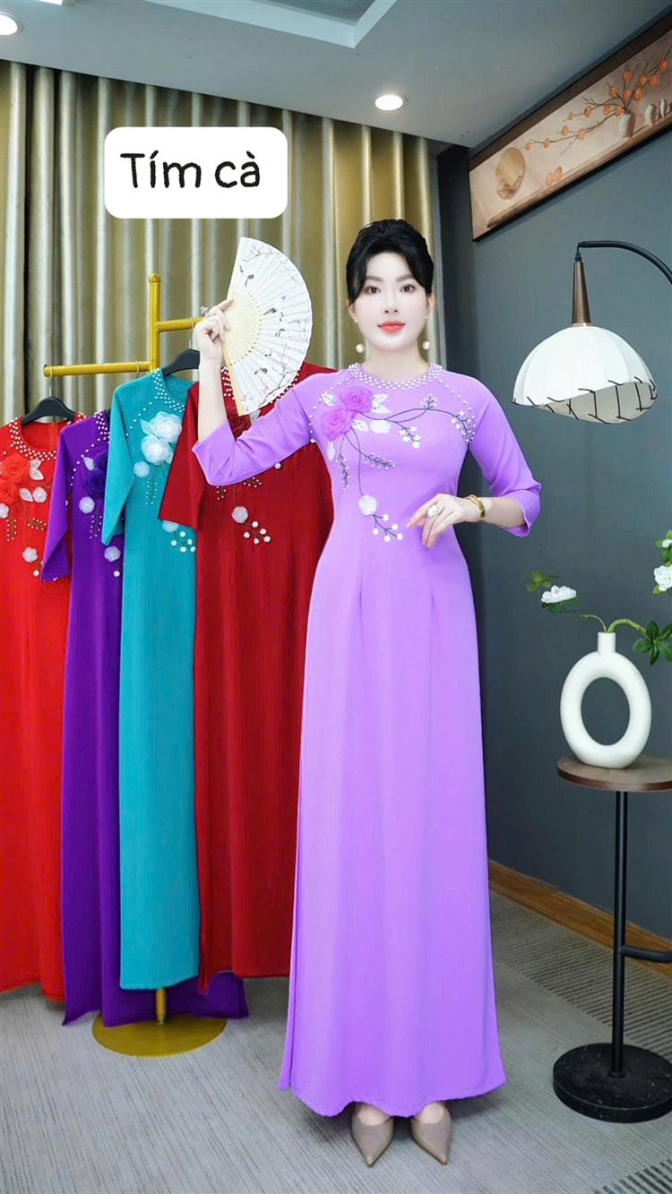 Áo dài Thiên Kim tím cà